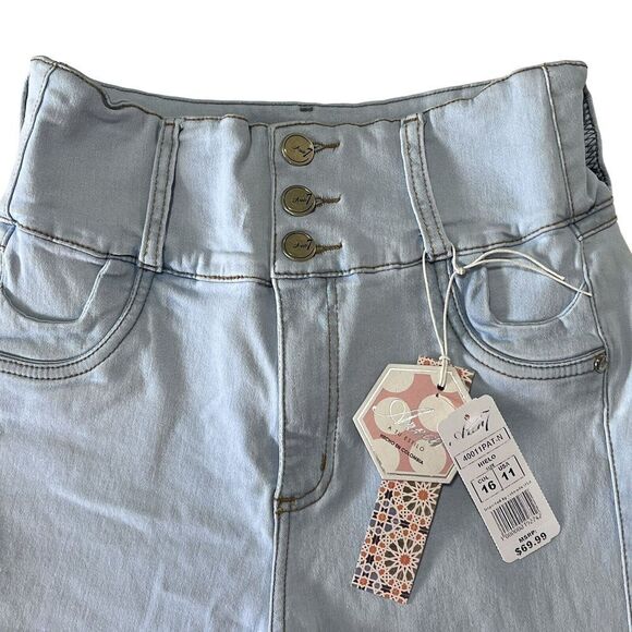 AREA‎ 7 Women's Light Blue Skinny Stretch Jeans with Braided Hem and Lift Effect - Picture 13 of 16